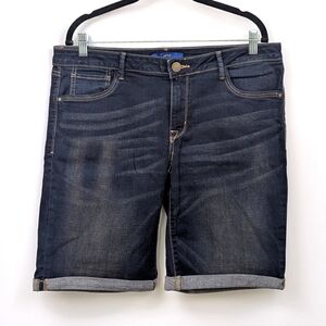 Apt. 9 Shorts Stretch Denim Bermuda Length Rolled Cuff Mid Rise Dark Wash 14
